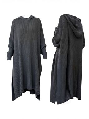 Oversized Ribbed Knit Hooded Pullover ▪︎ Charcoal ▪︎ Curvy ▪︎ XXL